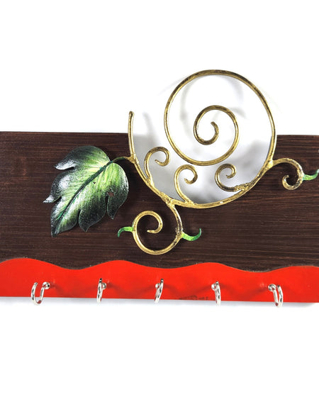 Handpainted Wooden Floral Leaf Key Holder