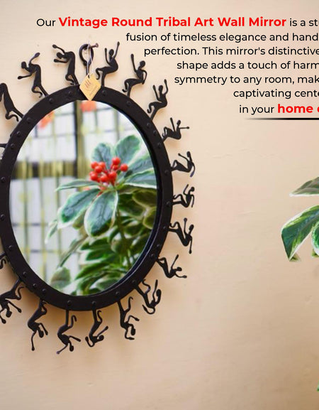 Vintage Round Tribal Art Wall Mirror