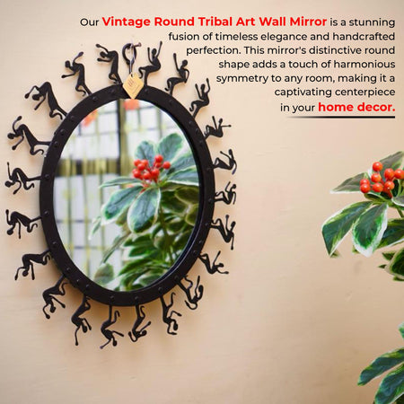 Vintage Round Tribal Art Wall Mirror